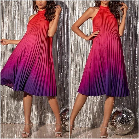 Maternity Vibrant Pleated Holiday Evening Party Dress - Picture 1 of 2